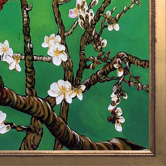 Branches of an Almond Tree in Blossom, Emerald Green Pre-Framed - Burnished Gold Frame 24" X 36"
