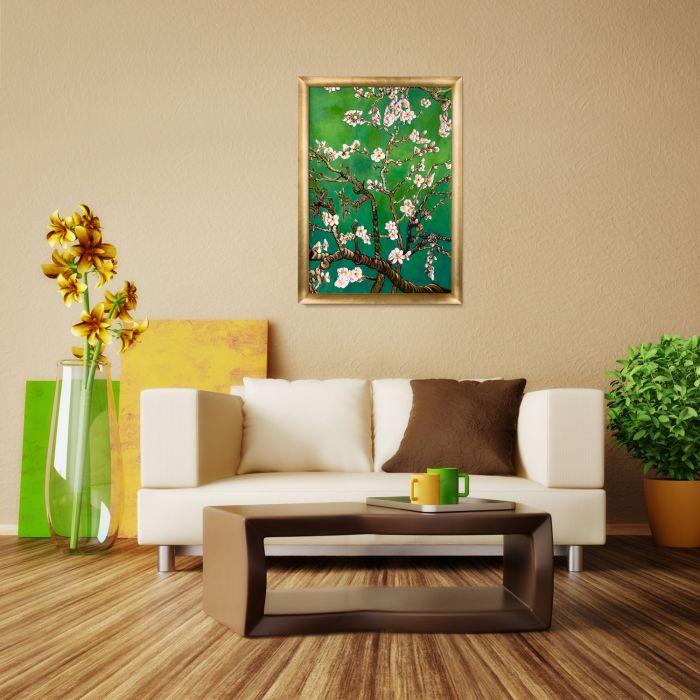 Branches of an Almond Tree in Blossom, Emerald Green Pre-Framed - Gold Luminoso Frame 24" x 36"
