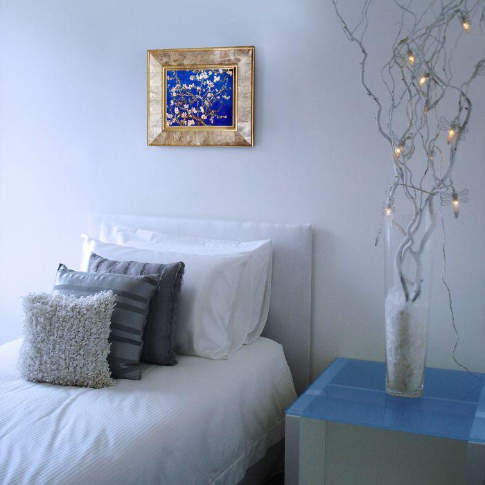 Branches of an Almond Tree in Blossom, Sapphire Blue Pre-Framed - Gold Pearl Frame 8" X 10"
