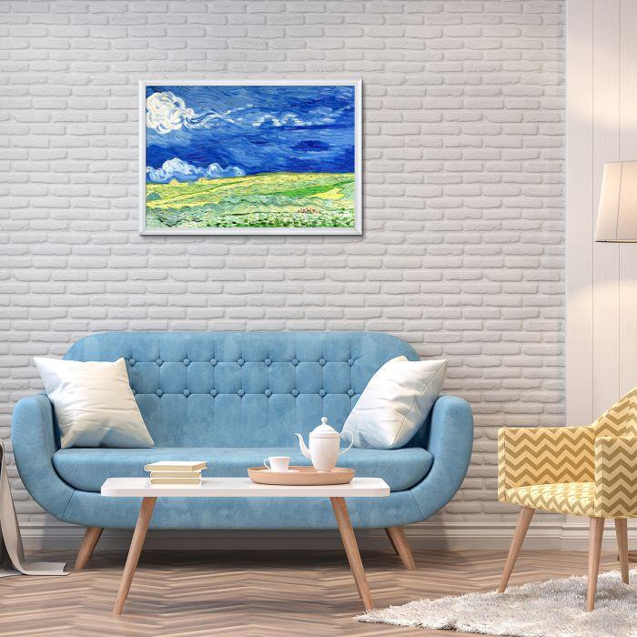 Wheatfield Under Thunderclouds Pre-Framed - Moderne Blanc Frame 24" X 36"