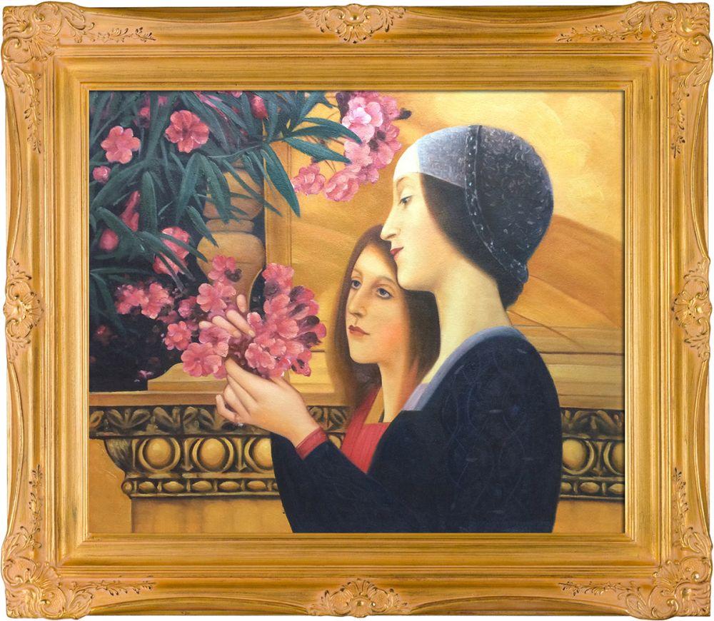 Two Girls with an Oleander (right detail) Pre-Framed - Imperial Gold Frame 20" X 24"