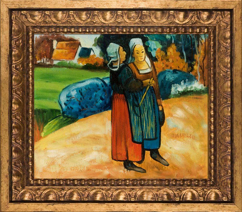 Two Breton Women on the Road Pre-Framed - Versailles Gold Frame 8" X 10"