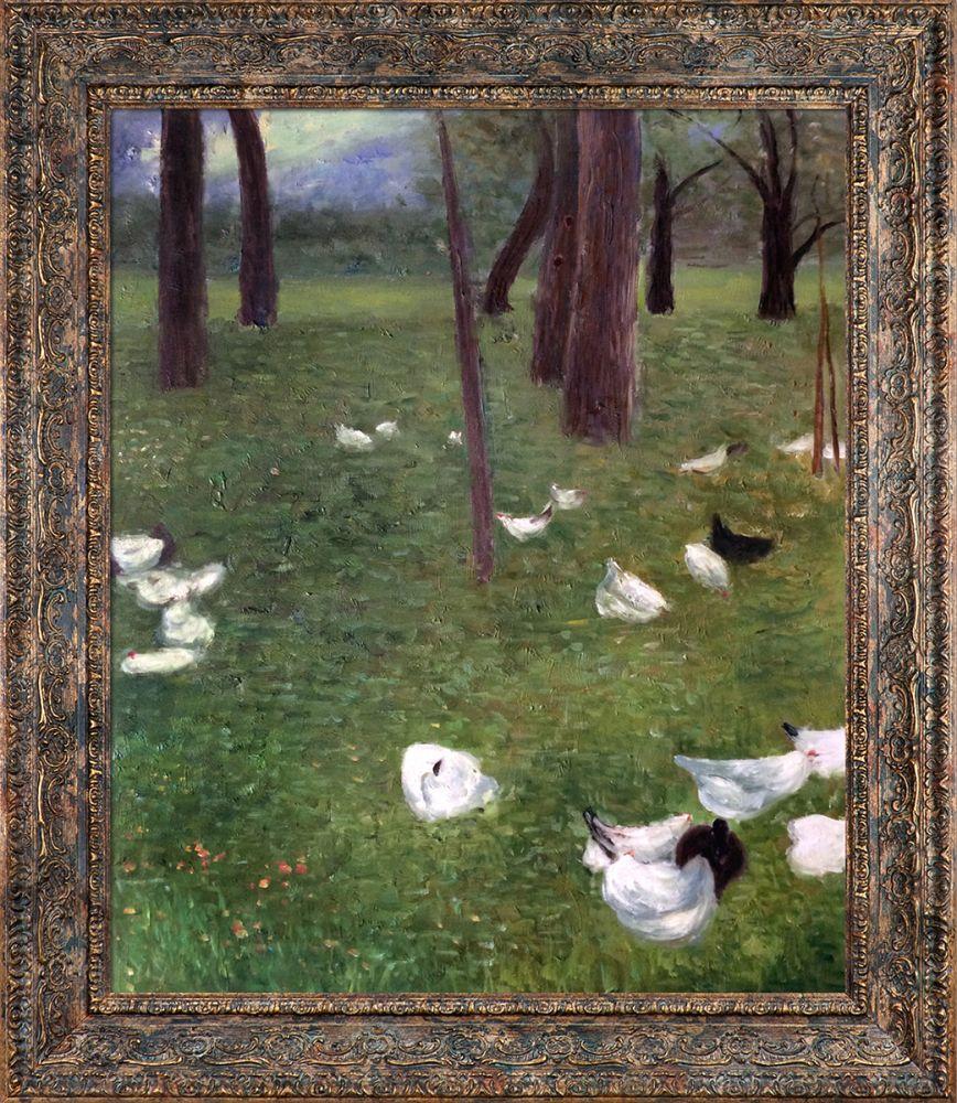 After the Rain, Garden with Chickens in St. Agatha Pre-Framed - Parisian Tortoise Frame 20