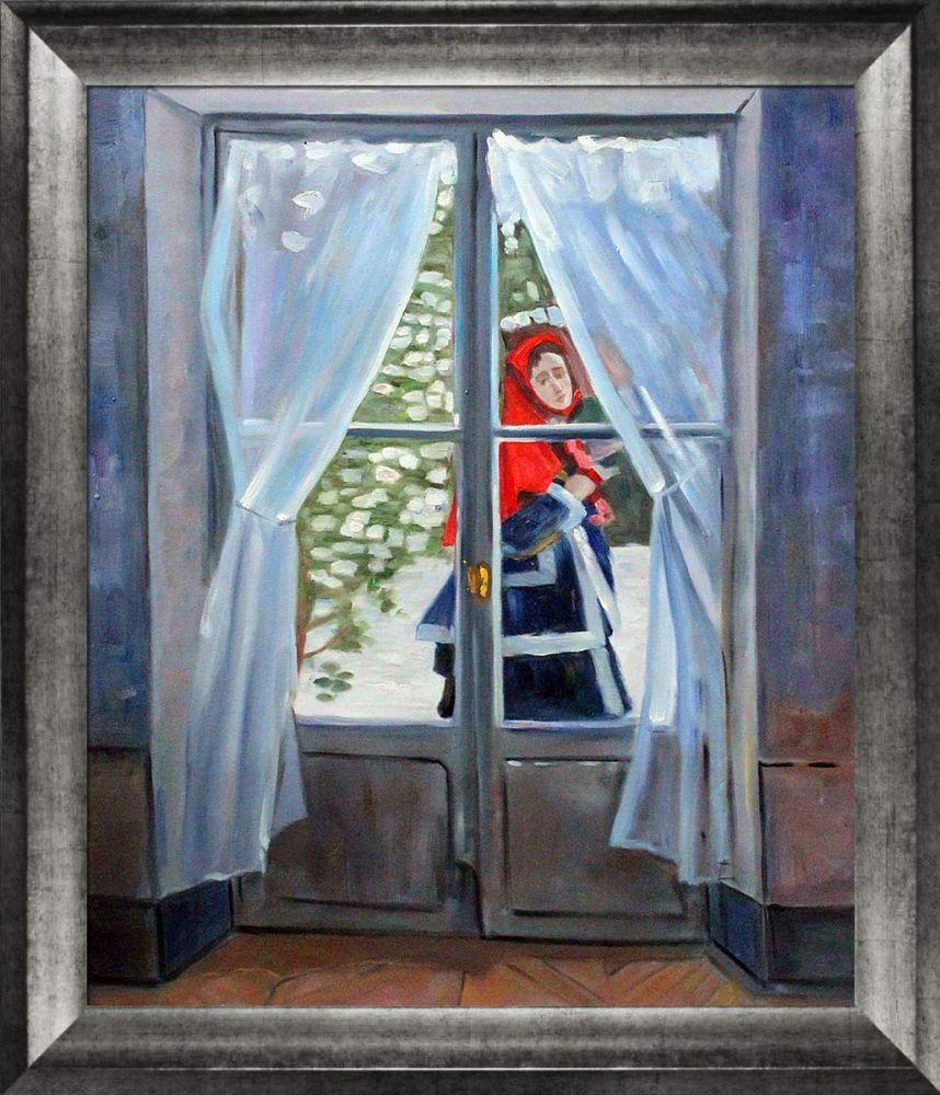 The Red Cape (Madame Monet) Pre-Framed - Athenian Distressed Silver Frame 20"X24"