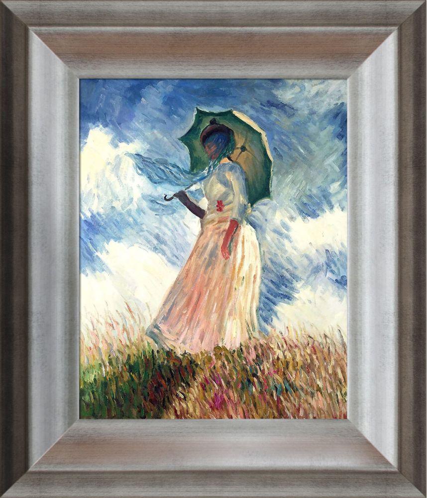Woman with a Parasol (Facing Left) Pre-Framed - Athenian Silver Frame 8"X10"