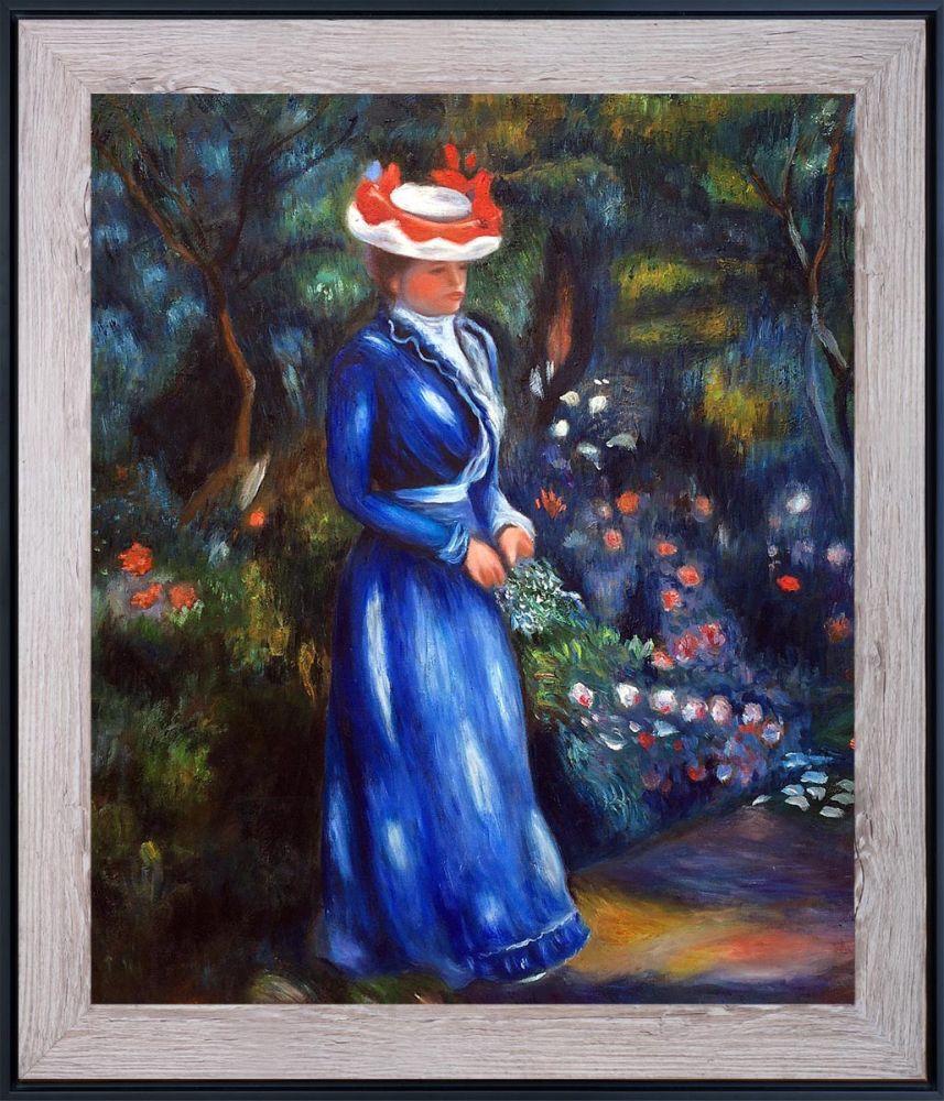 Woman in a Blue Dress, Standing in the Garden of Saint Cloud Pre-Framed - Nantucket Whitewash and Black Custom Stacked Frame 20