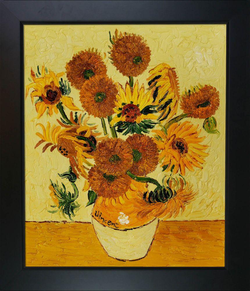 Vase with Fifteen Sunflowers Pre-Framed - New Age Black Frame 20"X24"