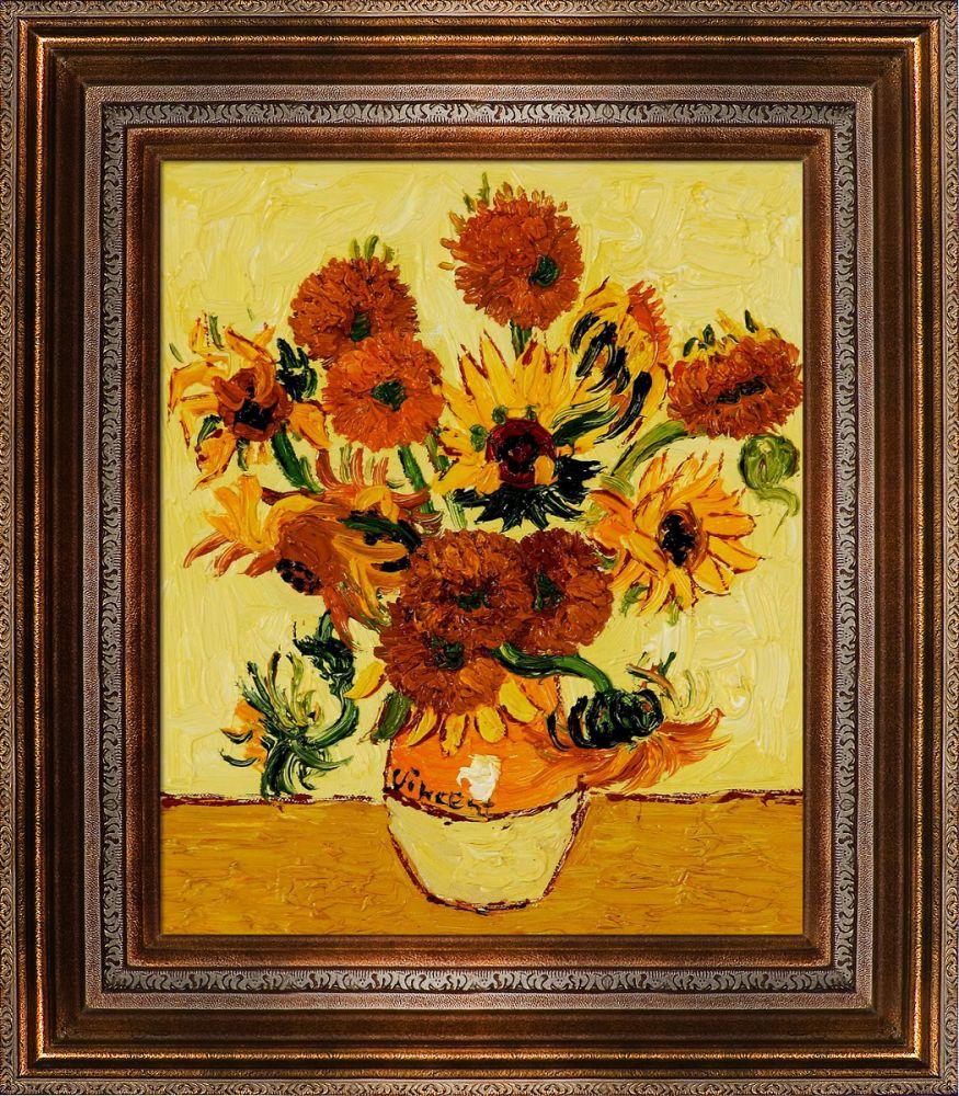 Vase with Fifteen Sunflowers Pre-Framed - Mediterranean Bronze Frame 20"X24"