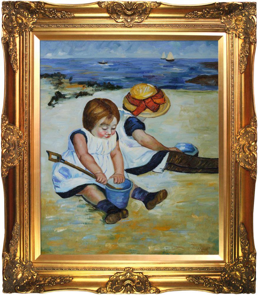 Children Playing on the Beach Pre-Framed - Victorian Gold Frame 20"X24"