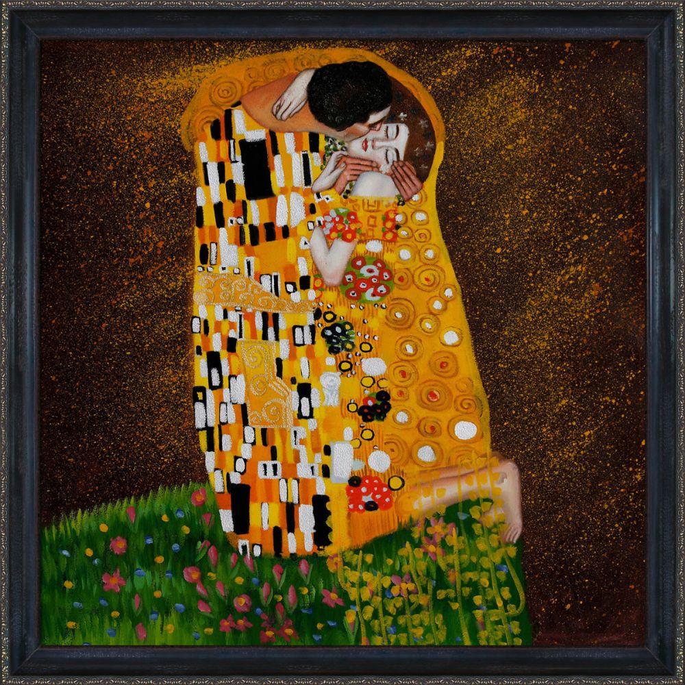 The Kiss (Full view) Oil Painting Pre-Framed - La Scala Frame 24"X24"