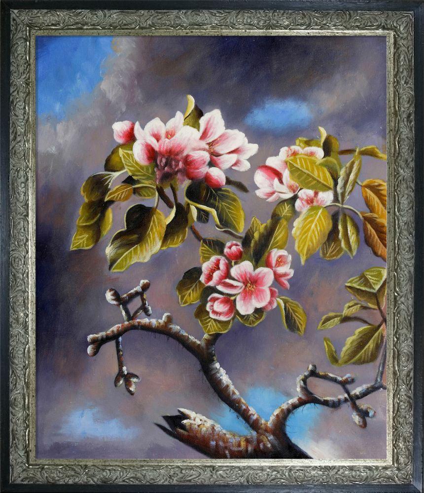 Branch of Apple Blossoms Against Cloudy Sky Pre-Framed - Bella Frame 20