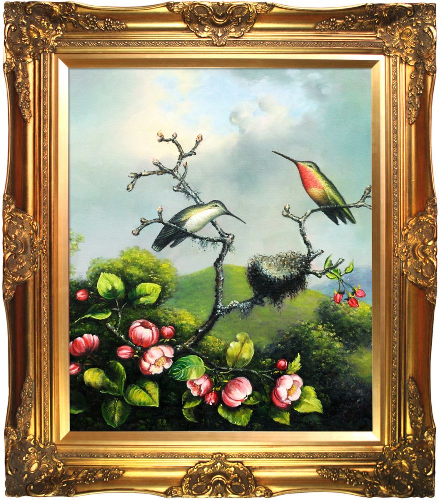 Ruby Throated Hummingbird Pre-Framed - Victorian Gold Frame 20"X24"