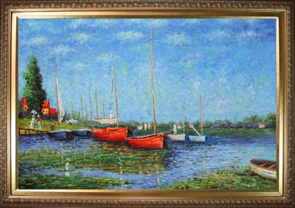 Red Boats at Argenteuil Pre-Framed - Elegant Gold Frame 24"X36"