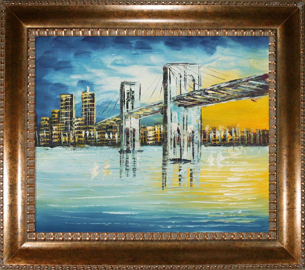 Brooklyn Bridge, Evening Pre-Framed - El Dorado Gold Frame 20"X24"