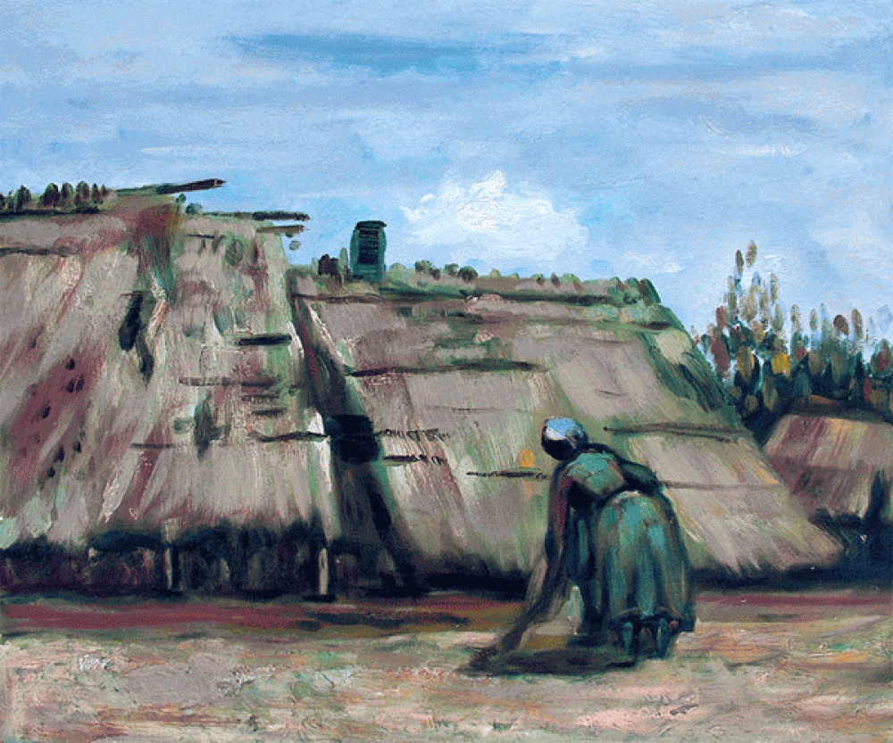 Peasant Woman Digging in Front of her Cottage
