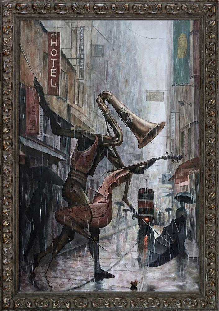Life Is a Dance in The Rain Instrumental Reproduction Pre-Framed - Brimfield Weathered Black Frame 24" X 36"