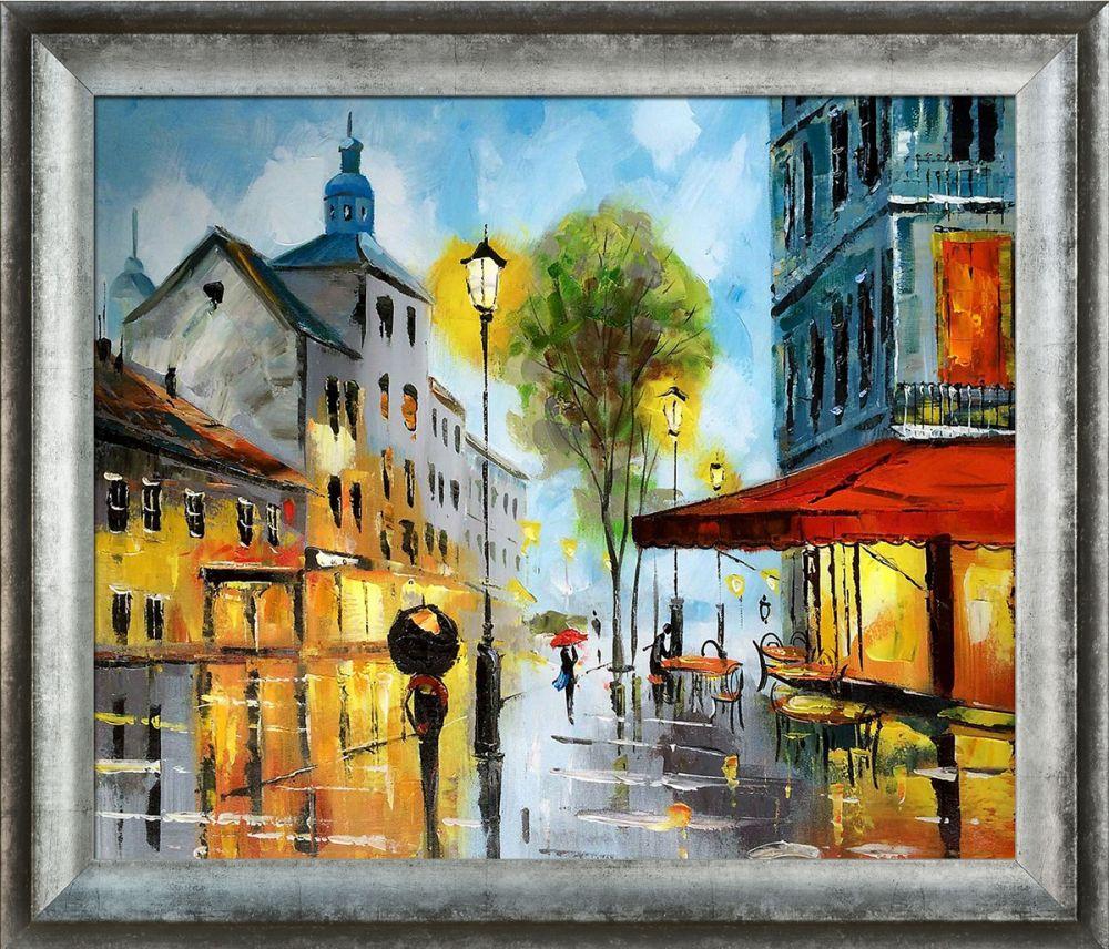 Cafe on a Rainy Day Reproduction Pre-Framed - Athenian Distressed Silver Frame 20"X24"