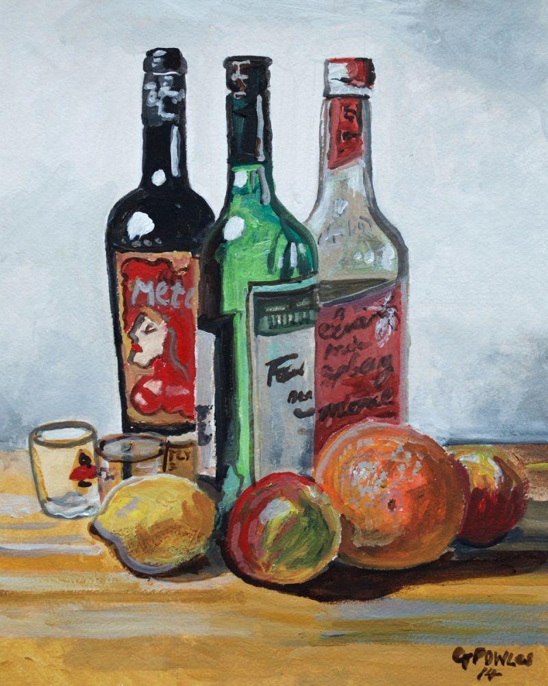 Three Bottles and Fruit