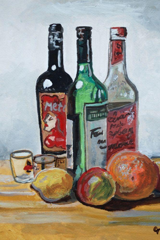 Three Bottles and Fruit