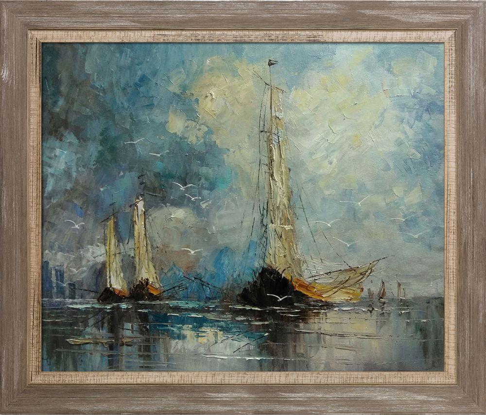 Boats Reproduction Pre-Framed - Miramar Distressed Charcoal Grey Frame 20" X 24"