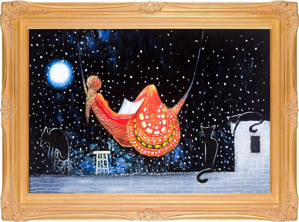 Night (Moon Over The City) Reproduction Pre-Framed - Imperial Gold Frame 24" X 36"