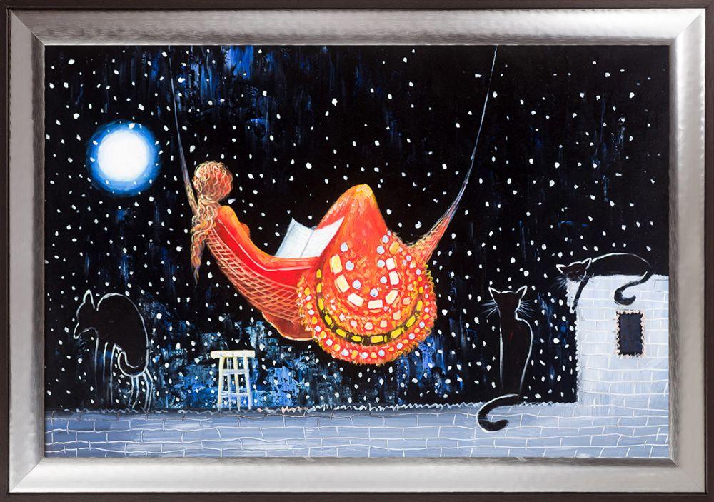 Night (Moon Over The City) Reproduction Pre-Framed - Magnesium Silver Frame 24" X 36"