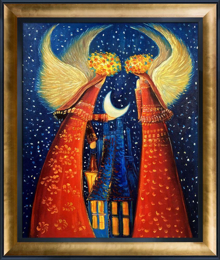 Angels II Reproduction Pre-Framed - Gold Luminoso and Black Custom Stacked Frame 20" X 24"