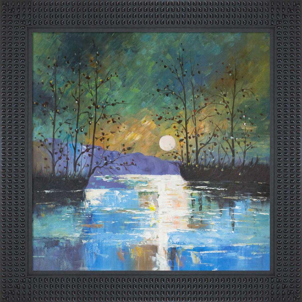River, with Glowing Moon Reproduction Pre-Framed - Java Bean Frame 24" X 24"