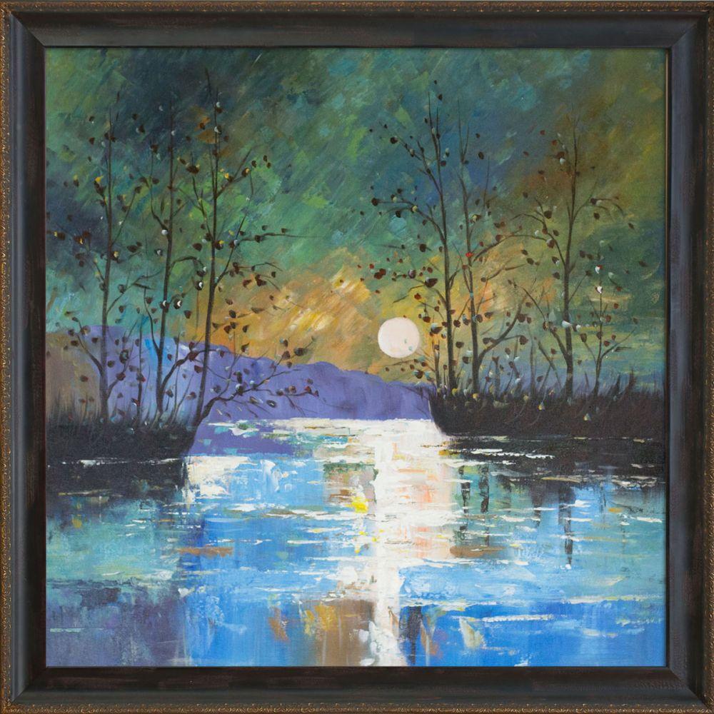River, with Glowing Moon Reproduction Pre-Framed - La Scala Frame 24"X24"