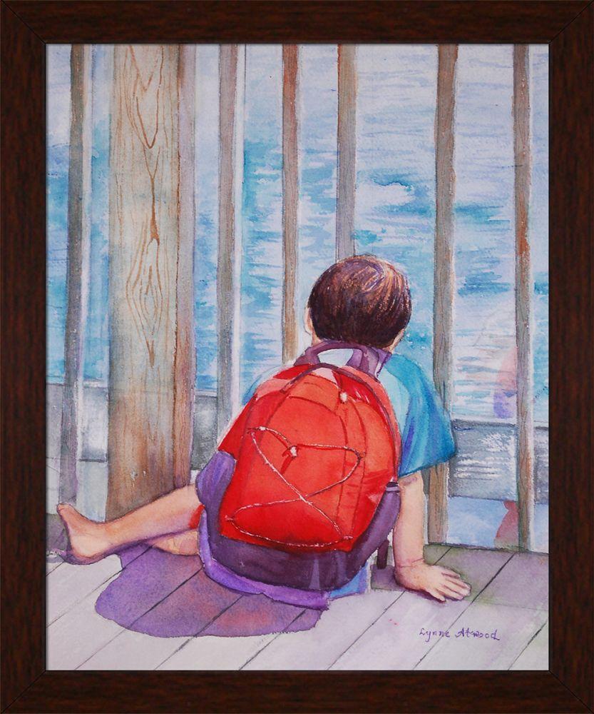 Red Backpack by Lynne Atwood Pre-Framed Canvas Print - Studio Walnut Wood Frame 8