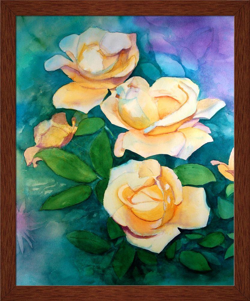 Yellow Roses by Lynne Atwood Pre-Framed Canvas Print - Studio Cherry Wood Frame 8