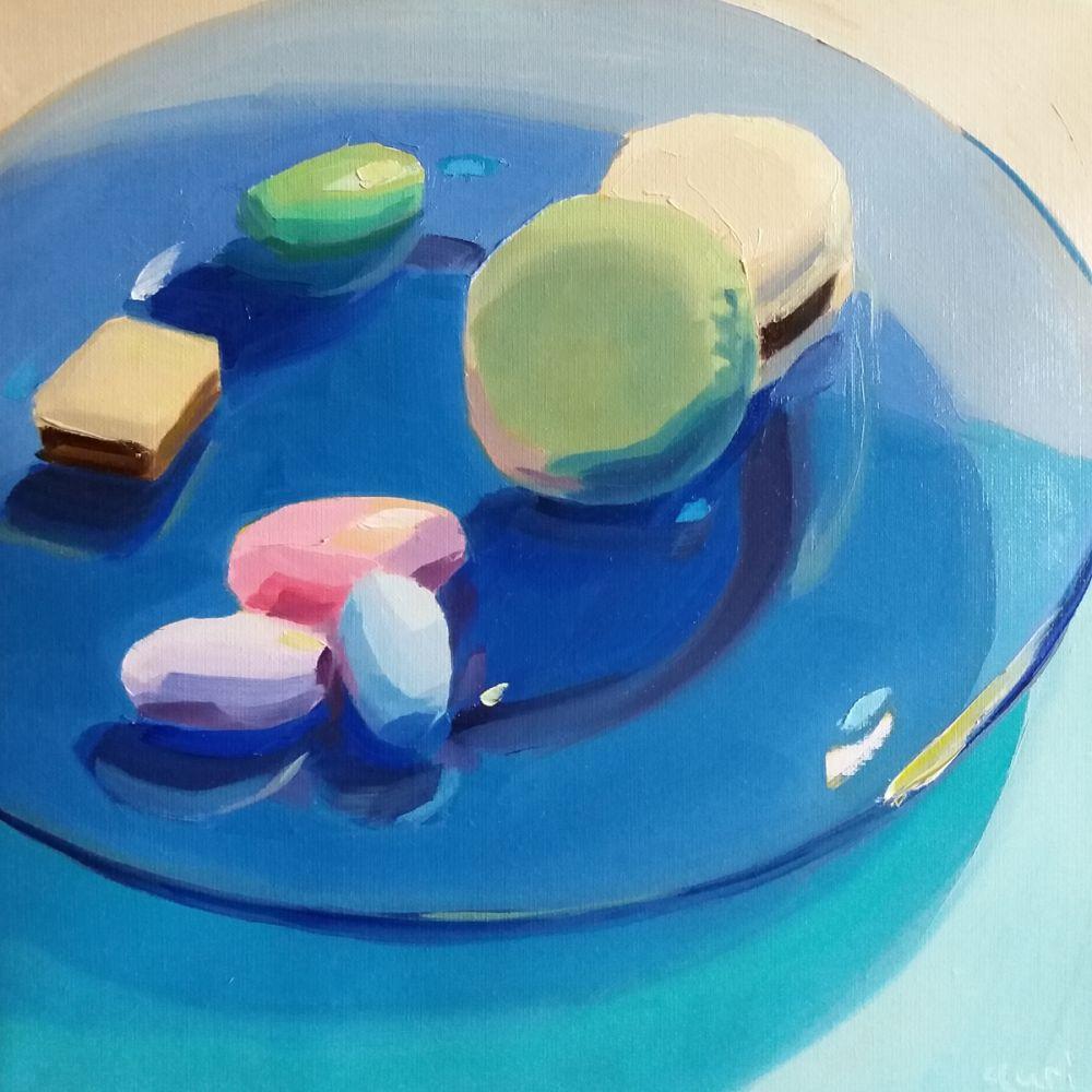 Candies on a Blue Glass Plate