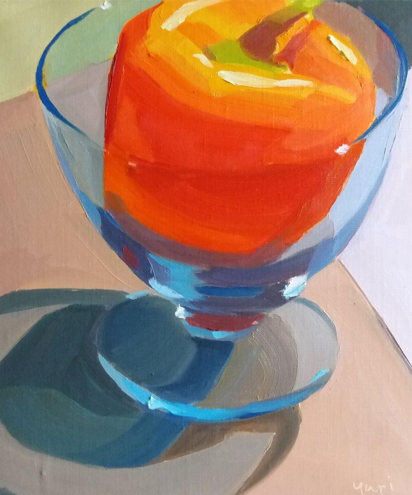 Orange Pepper in Blue Glass