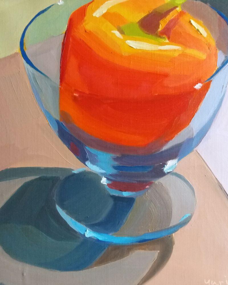 Orange Pepper in Blue Glass