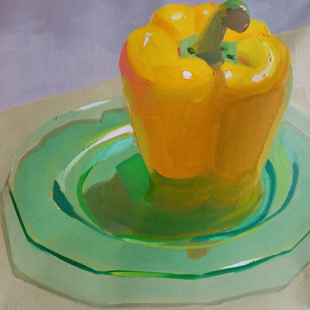 Yellow Pepper on Green Plate