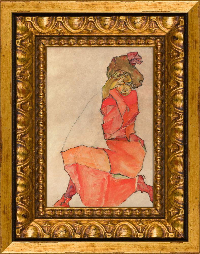 Kneeling Female in Orange-Red Dress Pre-Framed Miniature