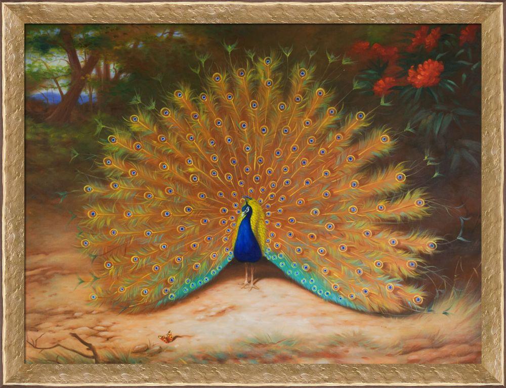 Peacock and Peacock Butterfly, 1917 Pre-Framed - Gold Luna Frame 30"X40"