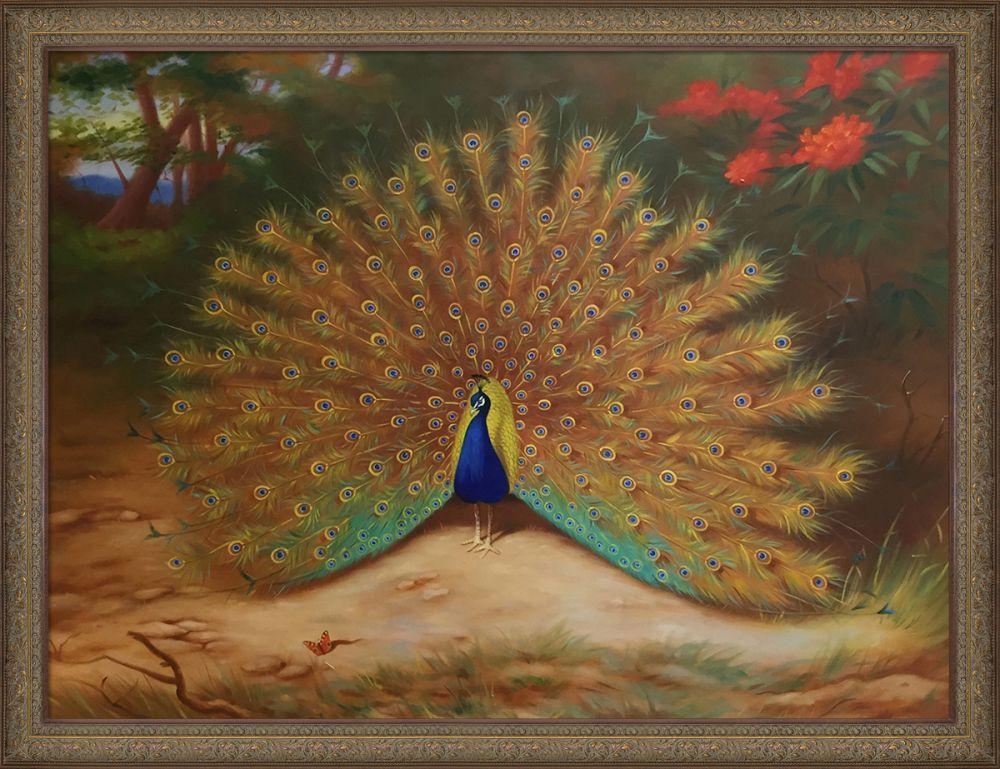 Peacock and Peacock Butterfly, 1917 Pre-Framed - Victorian Bronze Frame 30