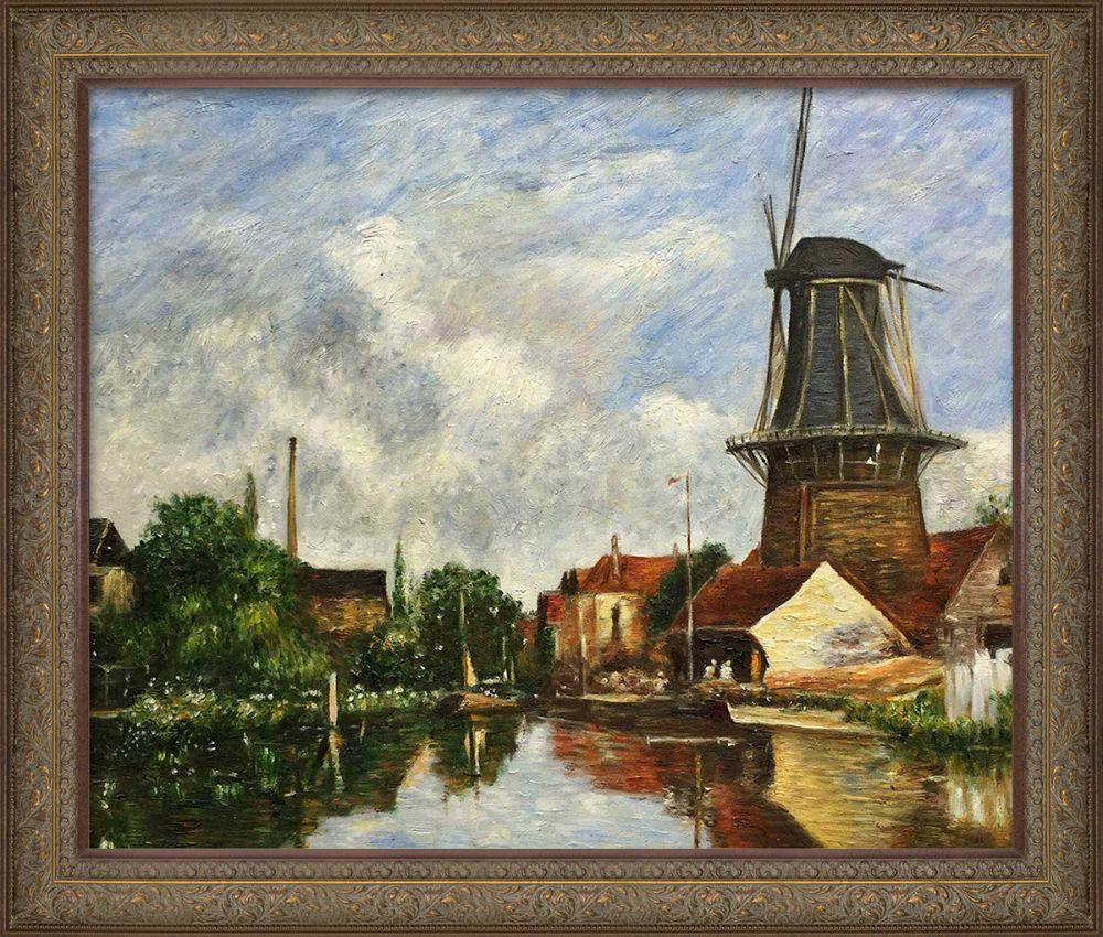 River Scene with Windmill at Dordrecht, Holland Pre-Framed - Victorian Bronze Frame 20