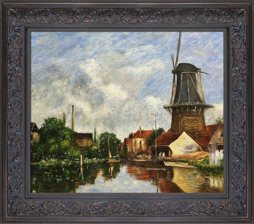 River Scene with Windmill at Dordrecht, Holland Pre-Framed - Black Spanish Walnut Frame 20