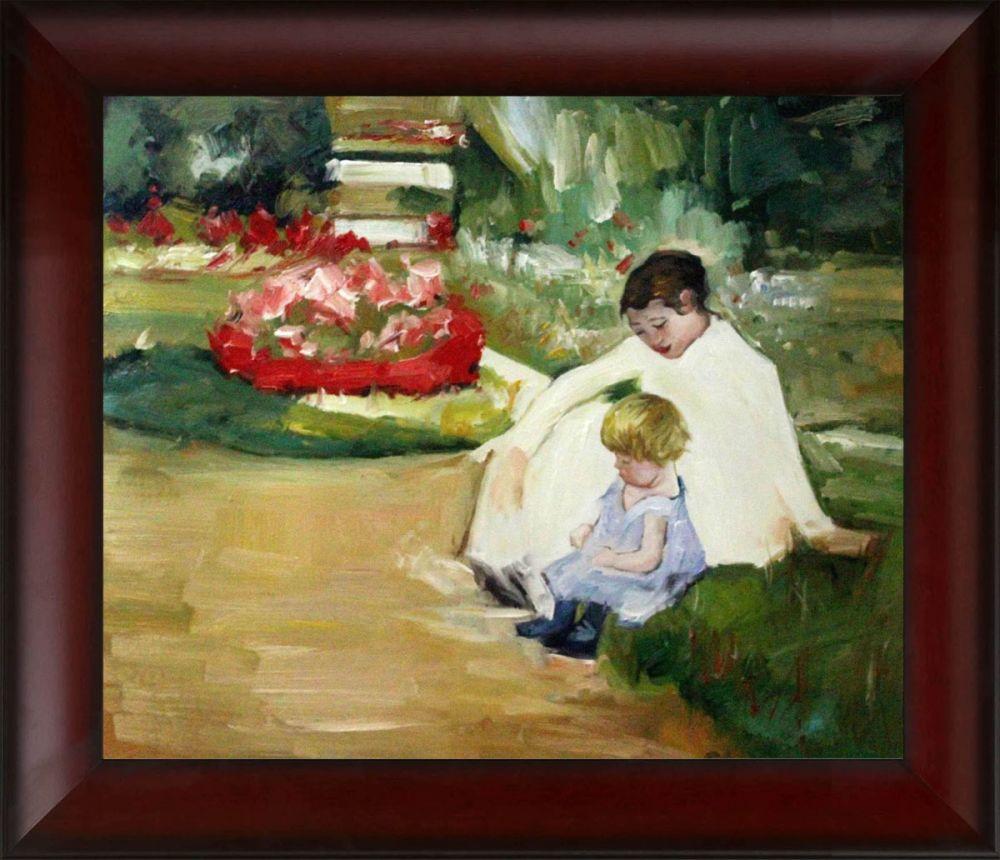 Woman and Child Seated in a Garden Pre-Framed - Oxblood Scoop 20