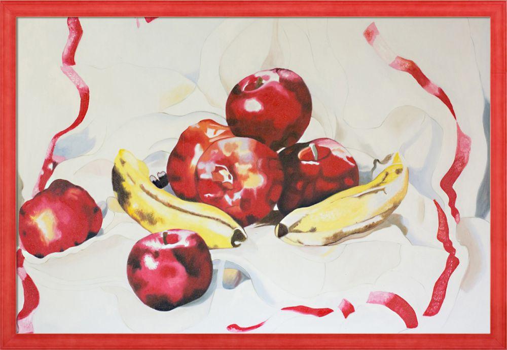Still Life with Apples and Bananas Pre-Framed - Jubilee Red Frame 24" X 36"