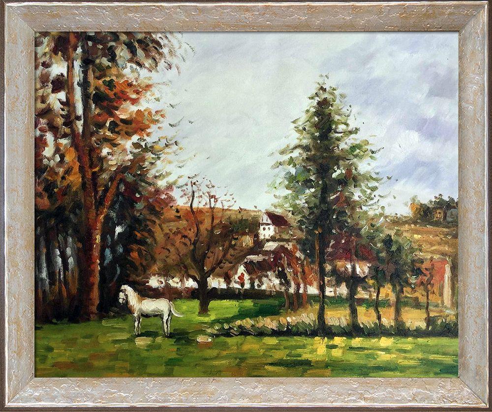 Landscape with a White Horse in a Meadow Pre-Framed - Silver Luna Frame 24"X24"