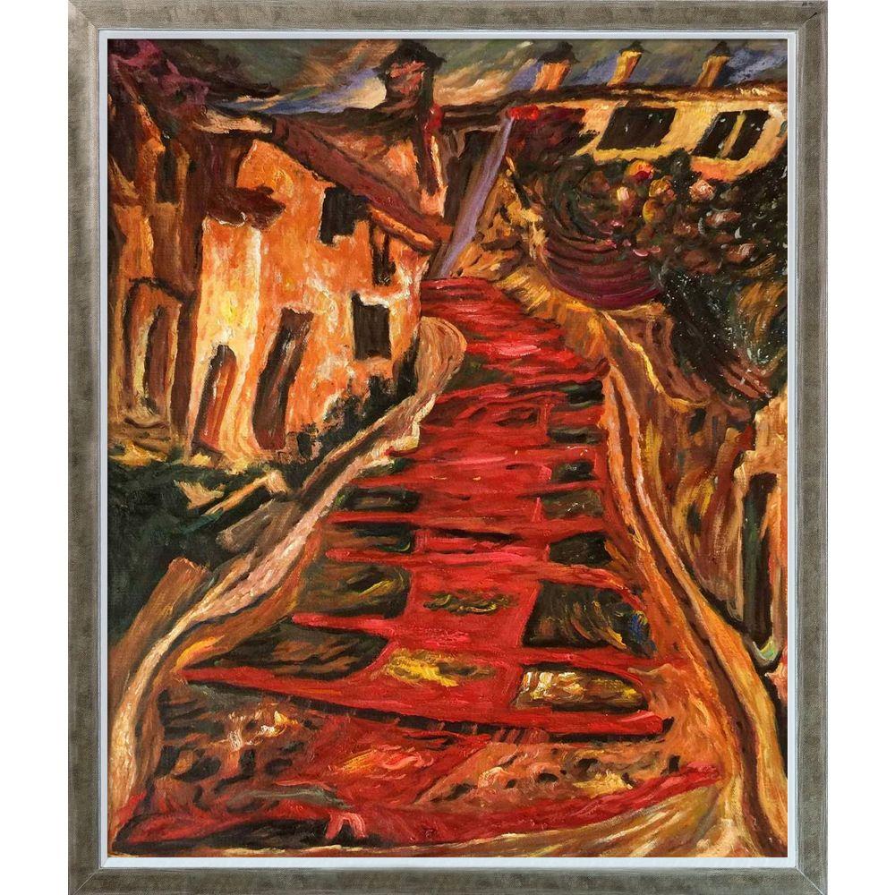 The Red Staircase in Cagnes Pre-framed - Champagne Silhouette Frame 20" X 24"