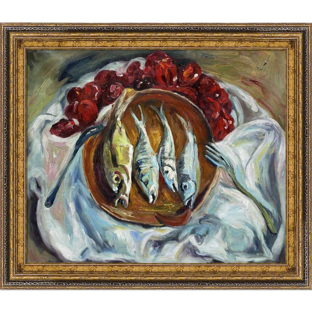 Fish and Tomatoes Pre-framed - Black Crackle Frame 20"X24"