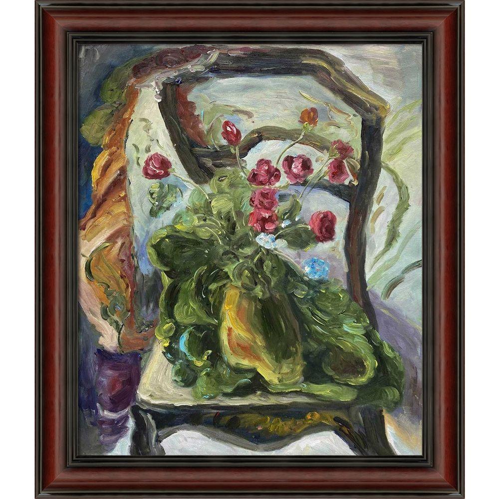 Flowers on a Chair Pre-framed - Grecian Wine Frame 20" X 24"