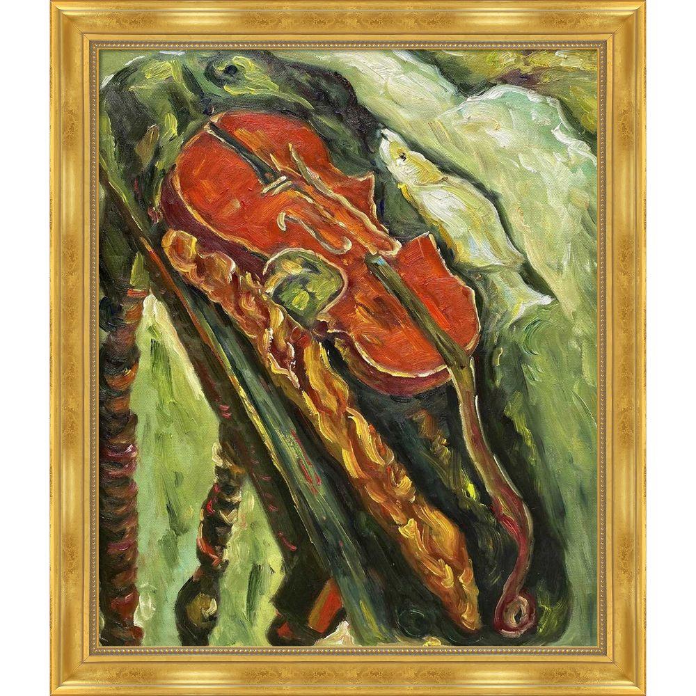 Still Life with Violin, Bread, and Fish Pre-framed - Milan Gold Frame 20" X 24"