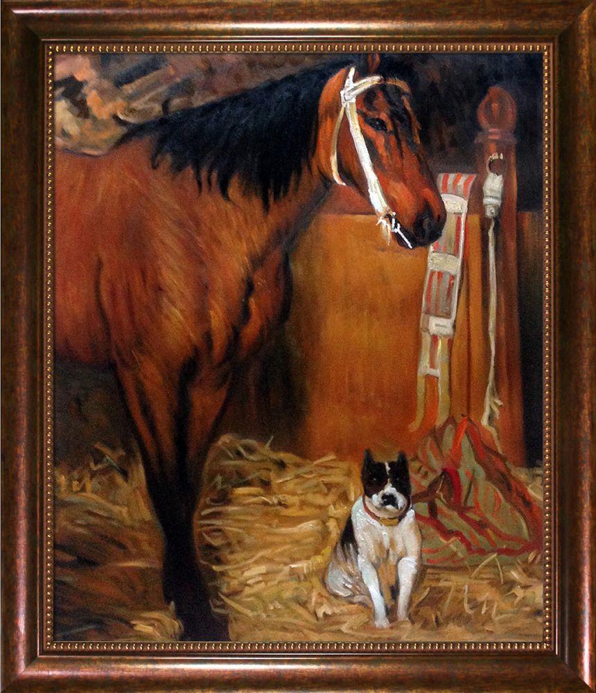 At The Stables, Horse and Dog, 1861 Pre-Framed - Verona Cafe Frame 20"X24"