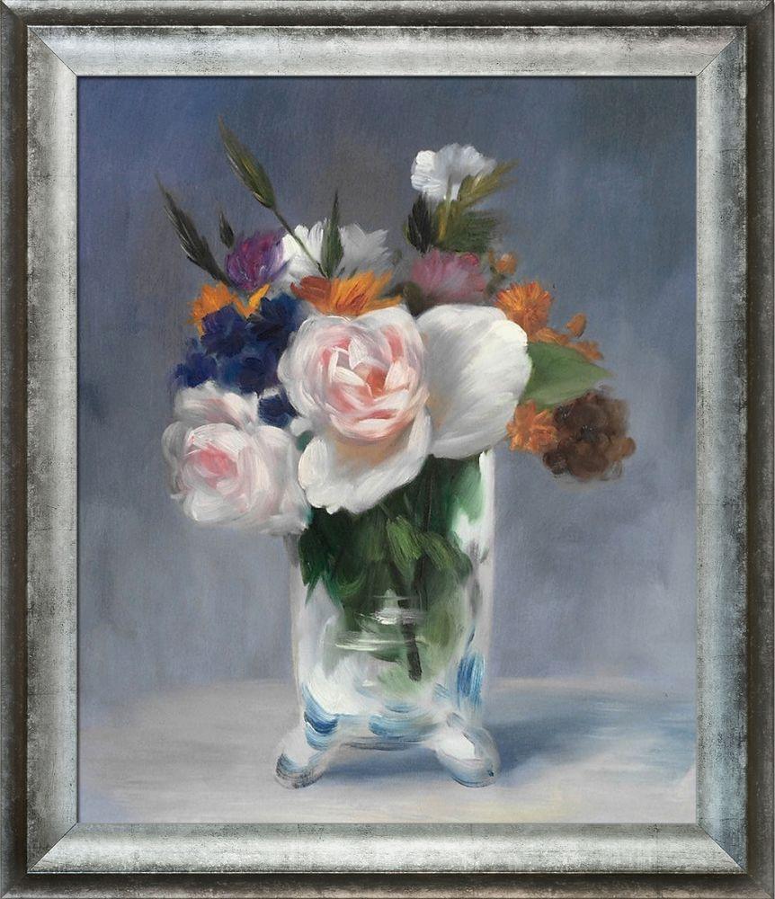 Flowers in a Crystal Vase Pre-Framed - Athenian Distressed Silver Frame 20"X24"