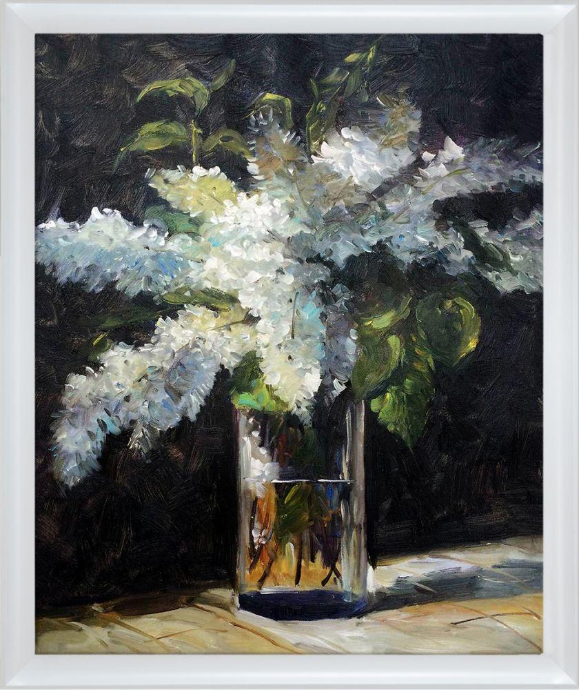Lilacs in a Vase Pre-Framed - Moderne Blanc Frame 20" X 24"